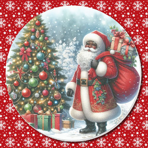Afroamerikanischer Weihnachtsmann Runder Aufkleber