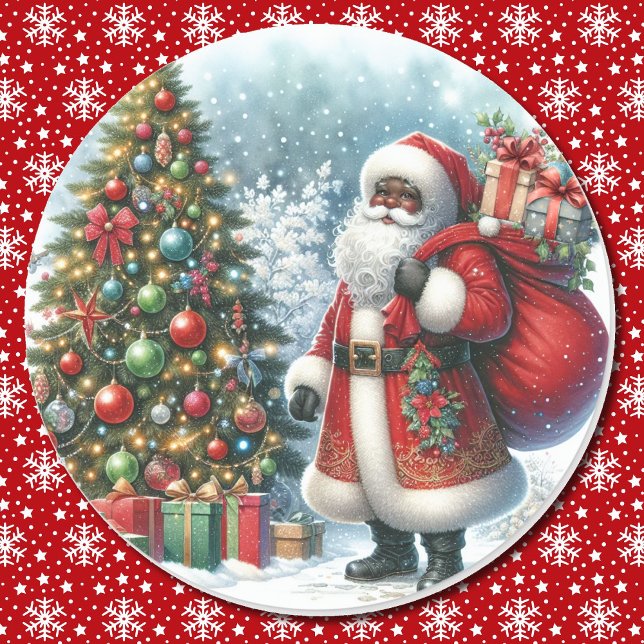 Afroamerikanischer Weihnachtsmann Runder Aufkleber (Von Creator hochgeladen)