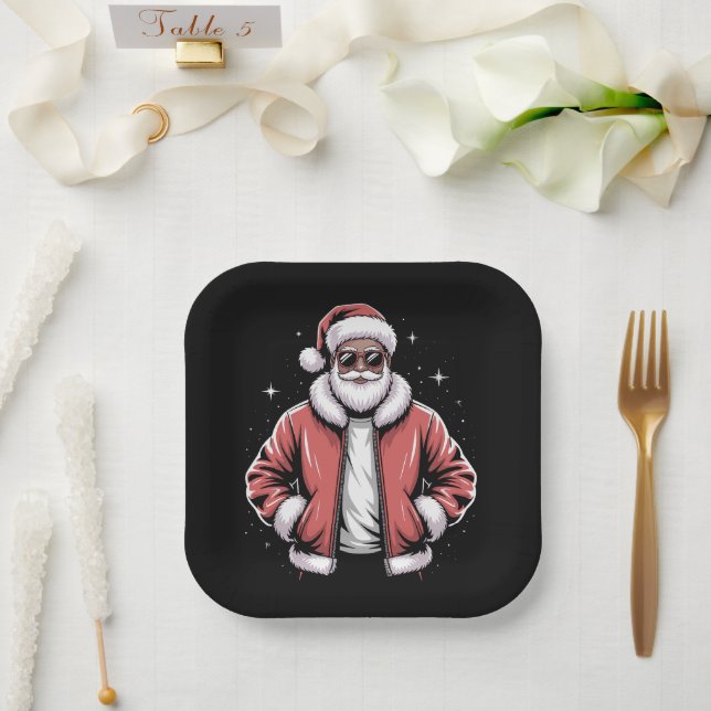Afroamerikanischer Weihnachtsmann Weihnachts-Pyjam Pappteller (Hochzeit)