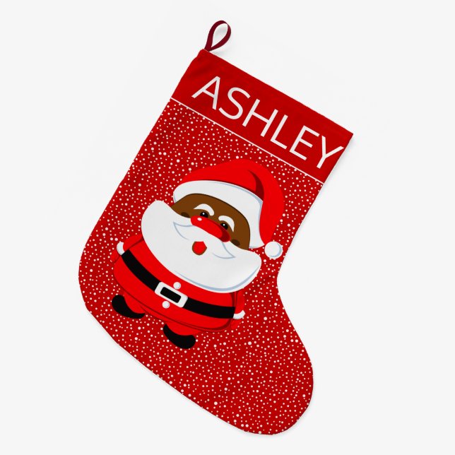 Afroamerikanischer Weihnachtsmann - Weihnachtsrot Großer Weihnachtsstrumpf (Vorderansicht (hängend))