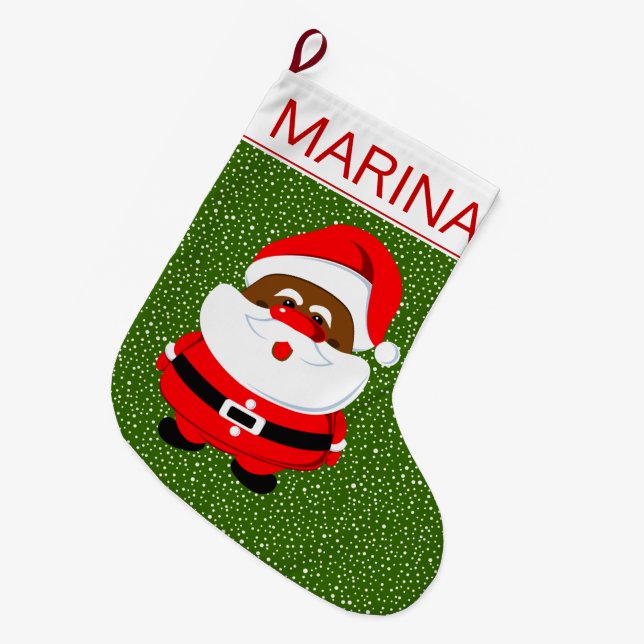 Afroamerikanischer Weihnachtsmann weiß grün Großer Weihnachtsstrumpf (Vorderansicht (hängend))