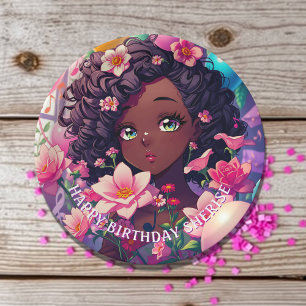 Afroamerikanisches Anime Girl Personalisiert zum G Pappteller