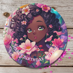 Afroamerikanisches Anime Girl Personalisiert zum G Pappteller
