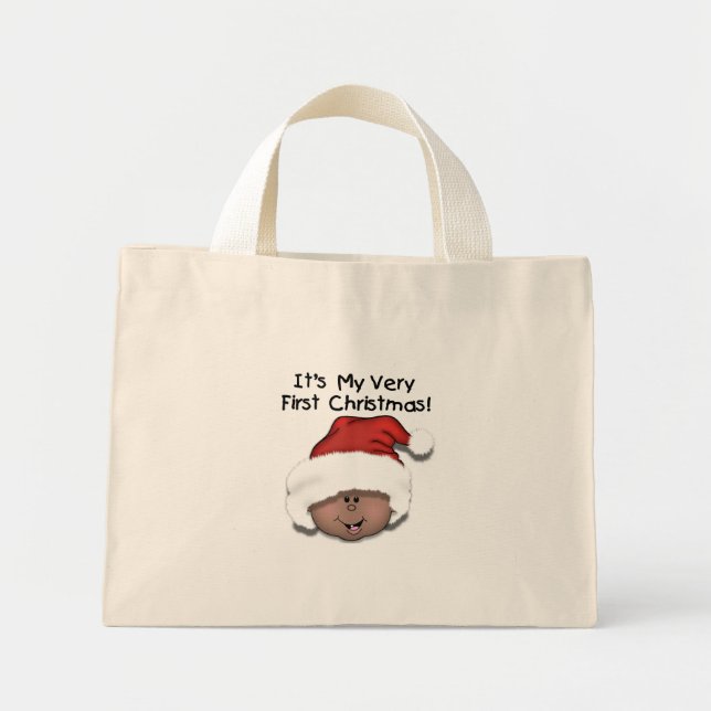 Afroamerikanisches Baby 1. Weihnachten Mini Stoffbeutel (Vorne)