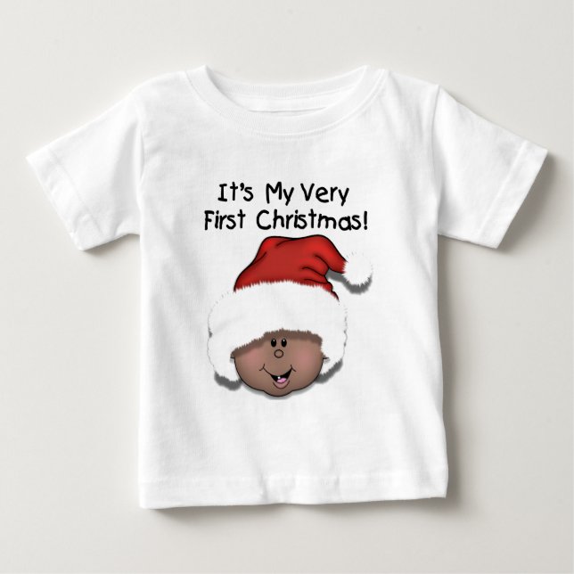 Afroamerikanisches Baby 1. Weihnachten T-shirt (Vorderseite)