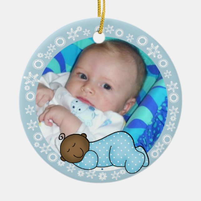 Afroamerikanisches Baby 1. Weihnachtsdekoration Keramik Ornament (Vorne)