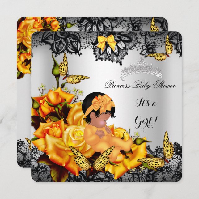 Afroamerikanisches Baby-Duschmädchen Butterfly Gel Einladung (Vorne/Hinten)