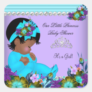 Afroamerikanisches Baby Duwer Girl Aquamarin Blue  Quadratischer Aufkleber