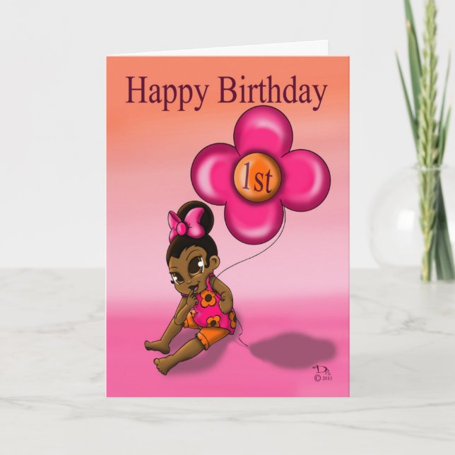 Afroamerikanisches Baby Girl 1. Geburtstag Karte (Vorderseite)