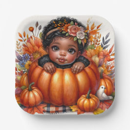 Afroamerikanisches Baby-Girl Autumn Pumpkin Pappteller