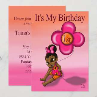 Afroamerikanisches Baby Girl First Birthday Party Einladung
