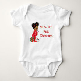 Afroamerikanisches Baby Girl's First ChristmaT-Shi Baby Strampler