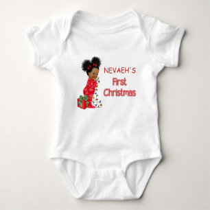 Afroamerikanisches Baby Girl's First ChristmaT-Shi Baby Strampler