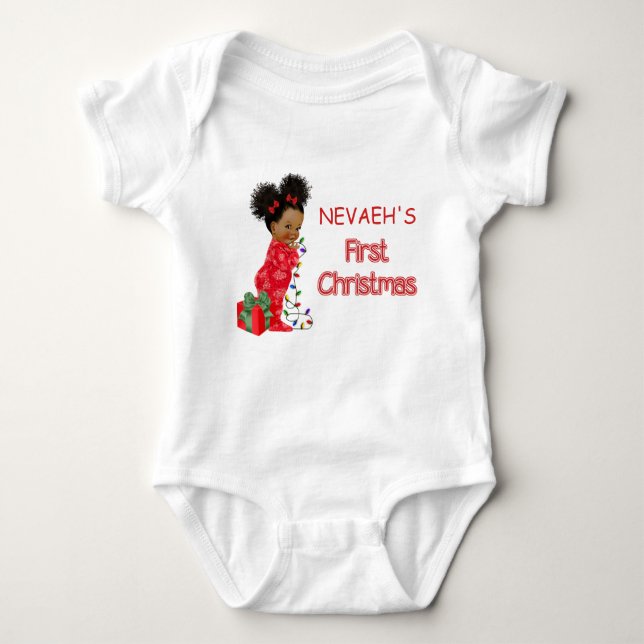 Afroamerikanisches Baby Girl's First ChristmaT-Shi Baby Strampler (Vorderseite)