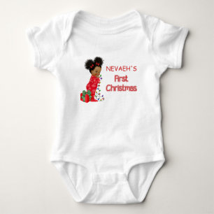 Afroamerikanisches Baby Girl's First ChristmaT-Shi Strampler