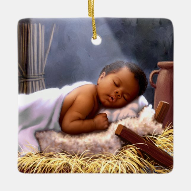 Afroamerikanisches Baby Jesus Weihnachtsschmuck (Vorderseite)
