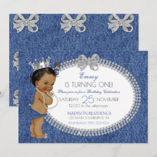 Afroamerikanisches Baby Mädchen Denim & Diamant Bo Einladung