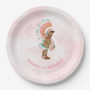 Afroamerikanisches Baby-Mädchen Headdress Moccasin Pappteller
