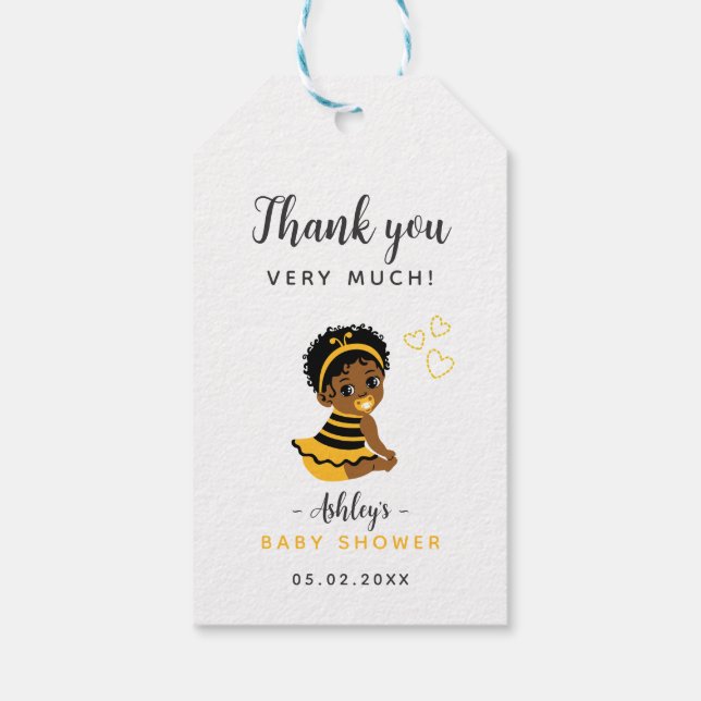 Afroamerikanisches Bienenbaby Duwer Favor Geschenk Geschenkanhänger (Rückseite)