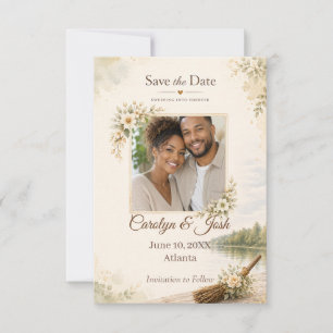 Afroamerikanisches Foto vom Besenüberspringen Save The Date