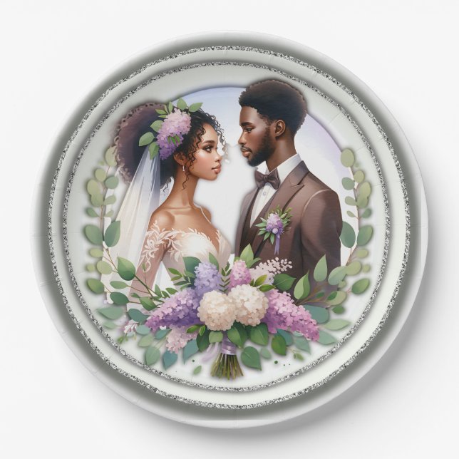 afroamerikanisches Hochzeitspaar Pappteller (Vorderseite)