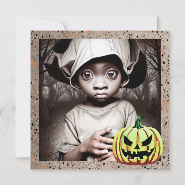 Afroamerikanisches Kind mit "Big Eyes Halloween" Einladung (Vorderseite)