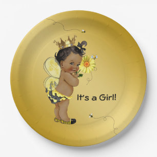 Afroamerikanisches Mädchen-Biene-Baby-Shower Pappteller