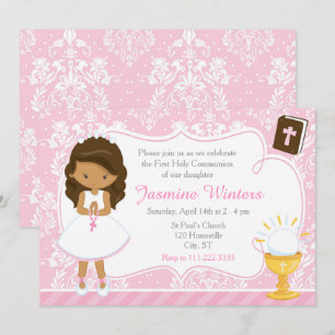 Afroamerikanisches Mädchen Erste Kommune Damask Einladung