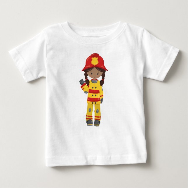 Afroamerikanisches Mädchen, Girl Fireman, Feuerweh Baby T-shirt (Vorderseite)