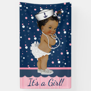 Afroamerikanisches Mädchen Nautische Babyparty Banner