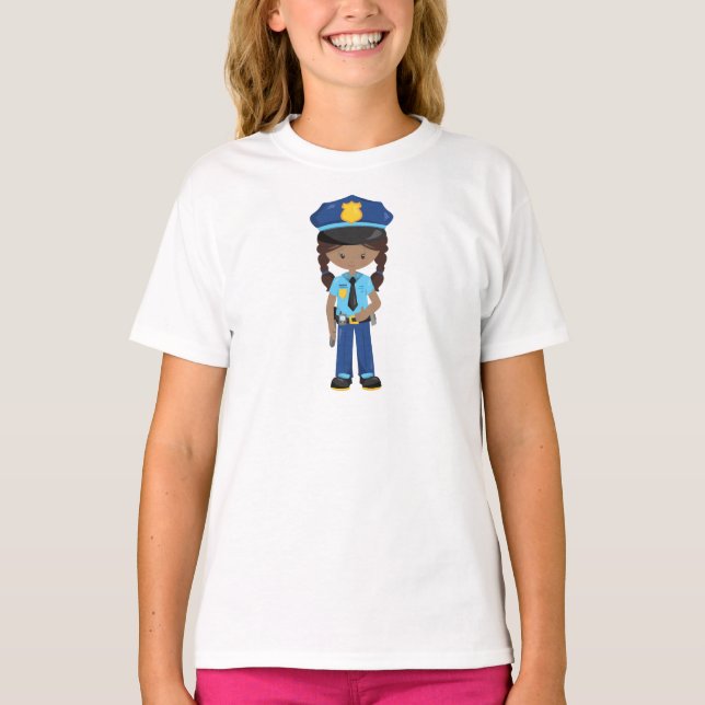 Afroamerikanisches Mädchen, Polizeimädchen, Polize T-Shirt (Vorderseite)