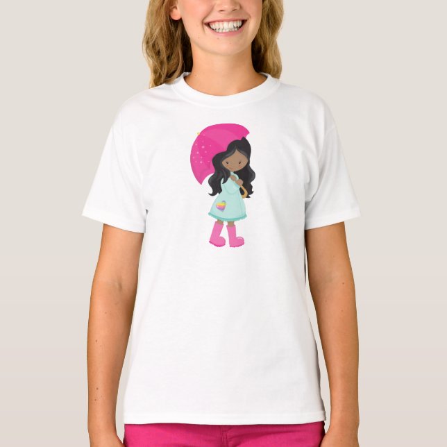 Afroamerikanisches Mädchen, Regen, Regenmantel, Re T-Shirt (Vorderseite)