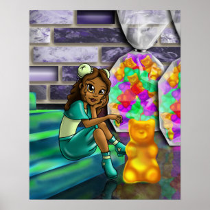 Afroamerikanisches Mädchen und Gummibärchen Poster