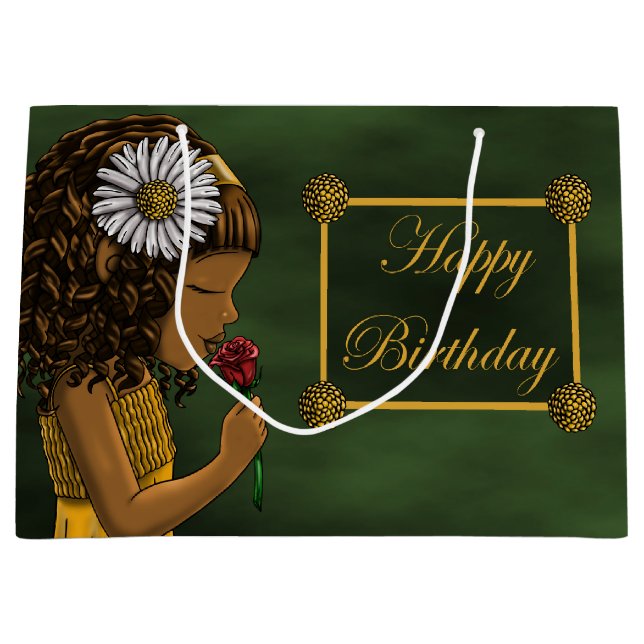 Afroamerikanisches Mädchen und Rose Große Geschenktüte (Vorderseite)