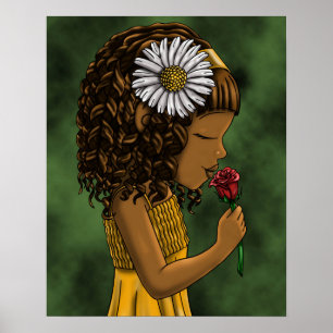 Afroamerikanisches Mädchen und Rose Poster