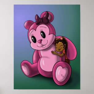 Afroamerikanisches Mädchen und Teddybär Poster