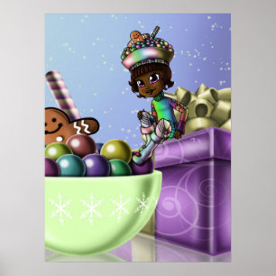 Afroamerikanisches Mädchen und Weihnachtsbonbons Poster