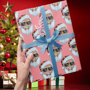 Afroamerikanisches Santa-Gesicht Rosa Weihnachtsge Geschenkpapier