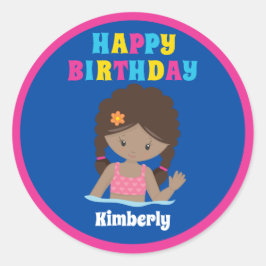 Afroamerikanisches Schwimmbad Party Geburtstag Runder Aufkleber