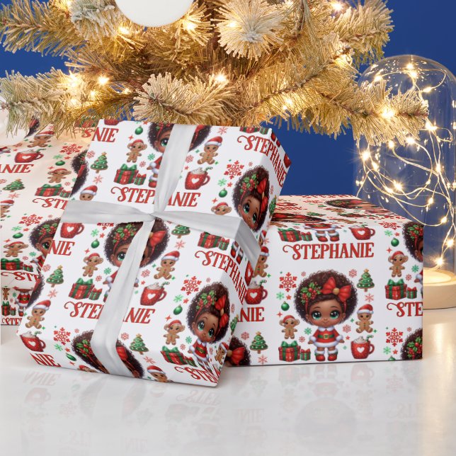 Afroamerikanisches Weihnachtsmädchen Geschenkpapier (Feiertage)