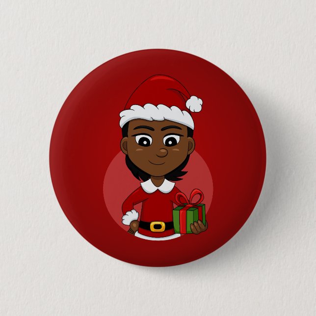 Afroamerikanisches Weihnachtsmädchen mit kurzen Ha Button (Vorderseite)