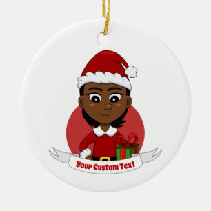 Afroamerikanisches Weihnachtsmädchen mit kurzen Ha Keramik Ornament