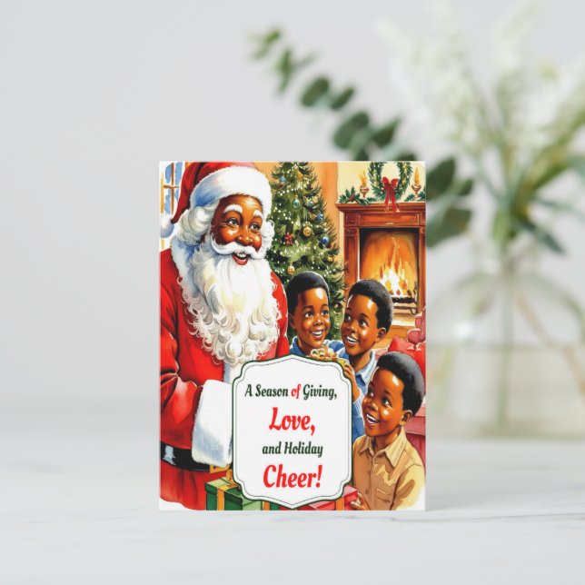 Afroamerikanisches Weihnachtspostcard Feiertagspostkarte (Stehend Vorderseite)