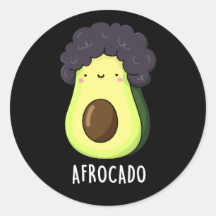 Afrocado Funny Avocado mit Afro Puff Dark BG Runder Aufkleber