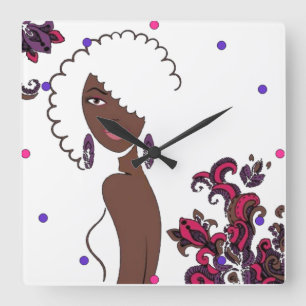Afrocentric Beauty Wall Clock Quadratische Wanduhr