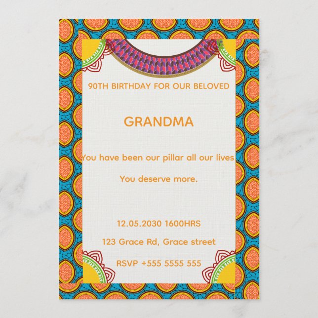 Afrocentric Birthday Invitation | Ankara Pattern  Einladung (Vorderseite)