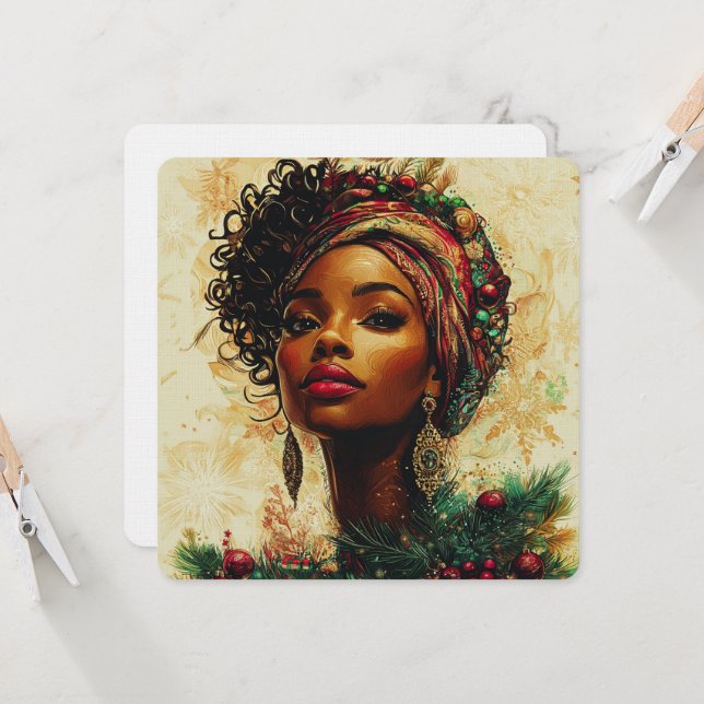 Afrocentric Christmas Queen Einladung (Vorderseite/Rückseite Beispiel)