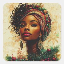 Afrocentric Christmas Queen–Flat Holiday Card Quadratischer Aufkleber