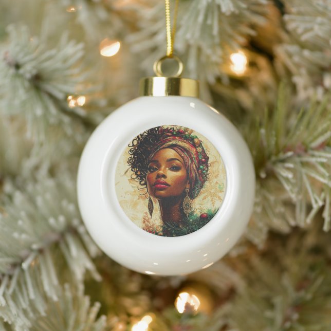 Afrocentric Christmas Queen Keramik Kugel-Ornament (Baum)