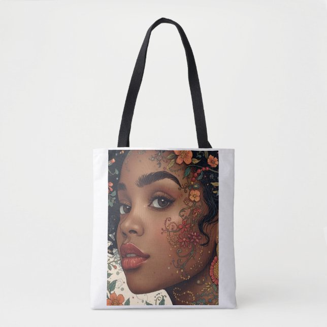 Afrocentric Floral Portrait Tote | Serenity Noire (Vorderseite)